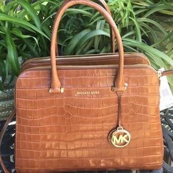 MICHAEL KORS EMBOSSED LEATHER SATCHEL Chestnut Brown NWT - Picture 8 of 8